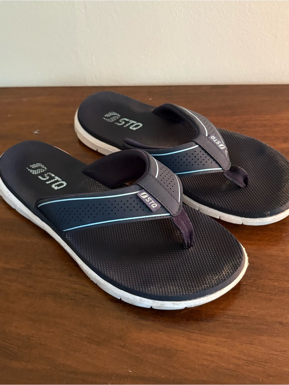 STQ Women’s Size 9 Flop Flip Thong Sandals Navy Blue Comfort Beach